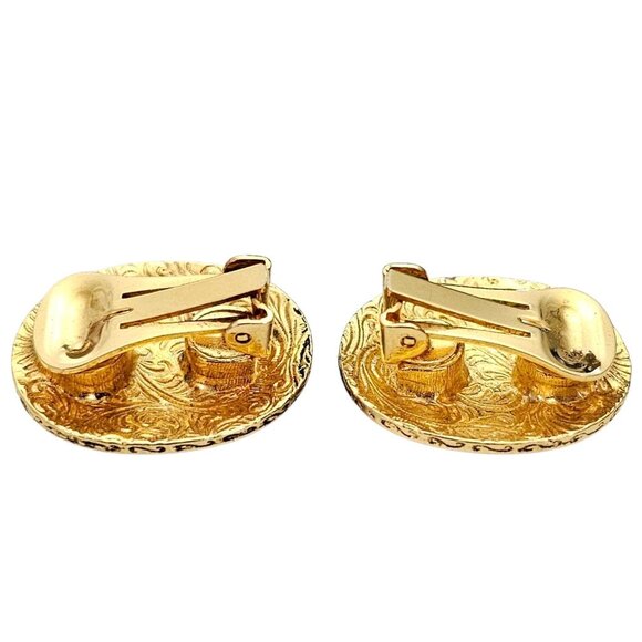 1928 Brand Gold Tone Green Oval Lucite Clip On Earrings - Picture 8 of 13